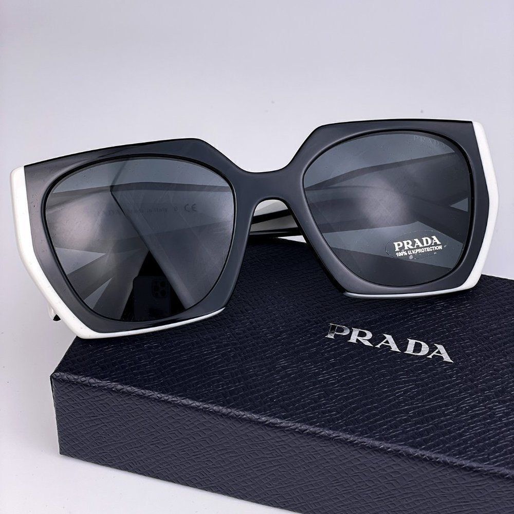 NEW Prada  PR15WS 09Q5S0 Black White Dark Gray Square Women Sunglasses - Picture 11 of 13